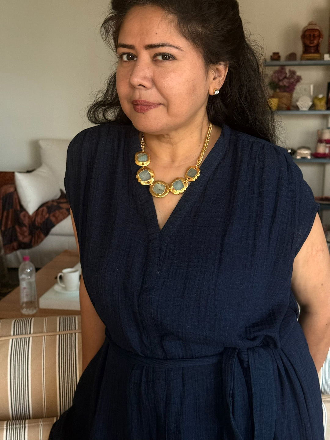 Handmade Necklace with Natural Gemstones | Adjustable Gold Polish Short Necklace by SHIVKA