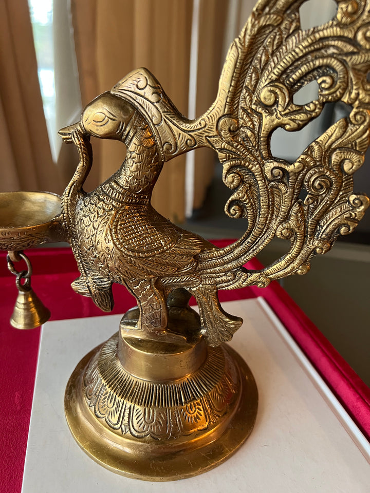 Solid Brass Peacock Diya - Elegance in Illumination