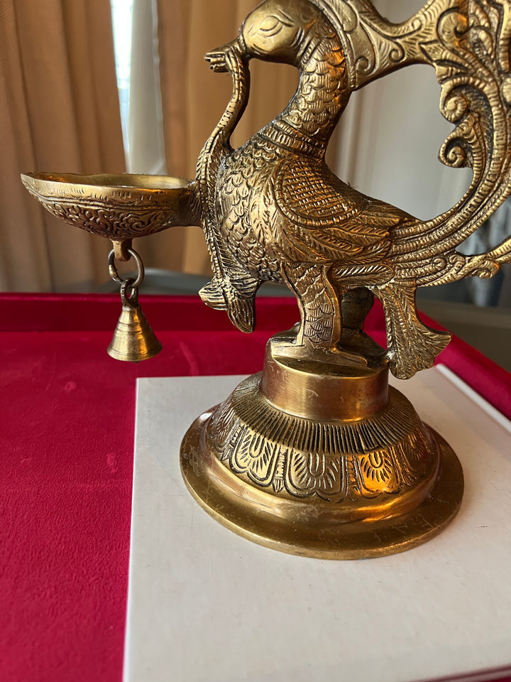 Solid Brass Peacock Diya - Elegance in Illumination