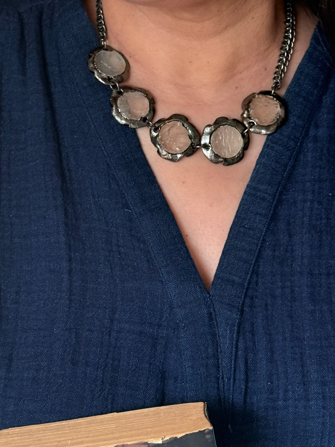 Handmade Necklace with Natural Gemstones | Adjustable Rhodium Polish Short Necklace by SHIVKA