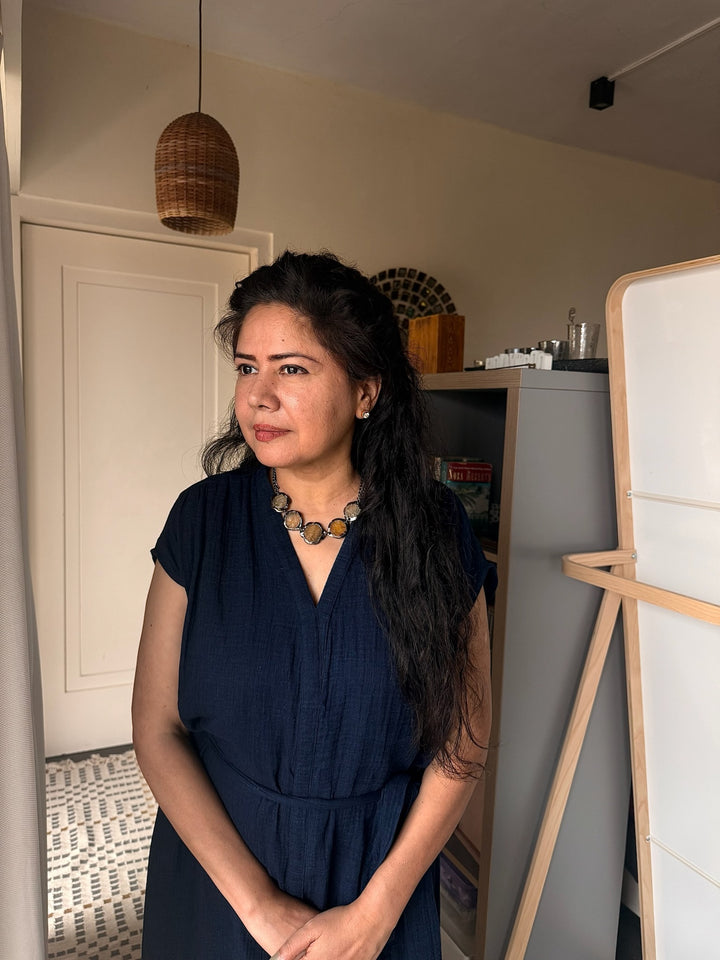 Handmade Necklace with Natural Gemstones | Adjustable Rhodium Polish Short Necklace by SHIVKA