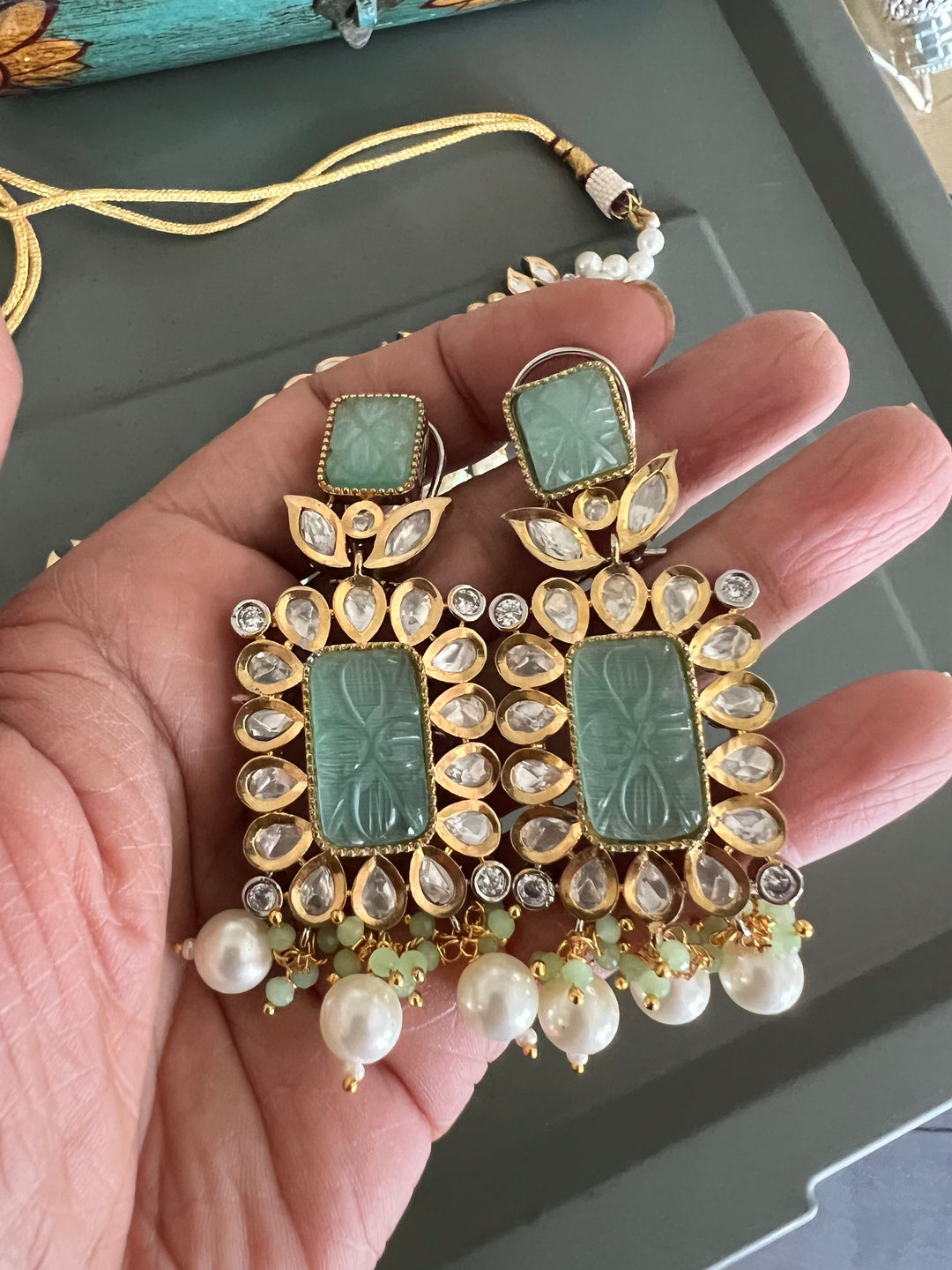 Gorgeous Carved Stone Kundan Choker with Earrings and Maangtikka