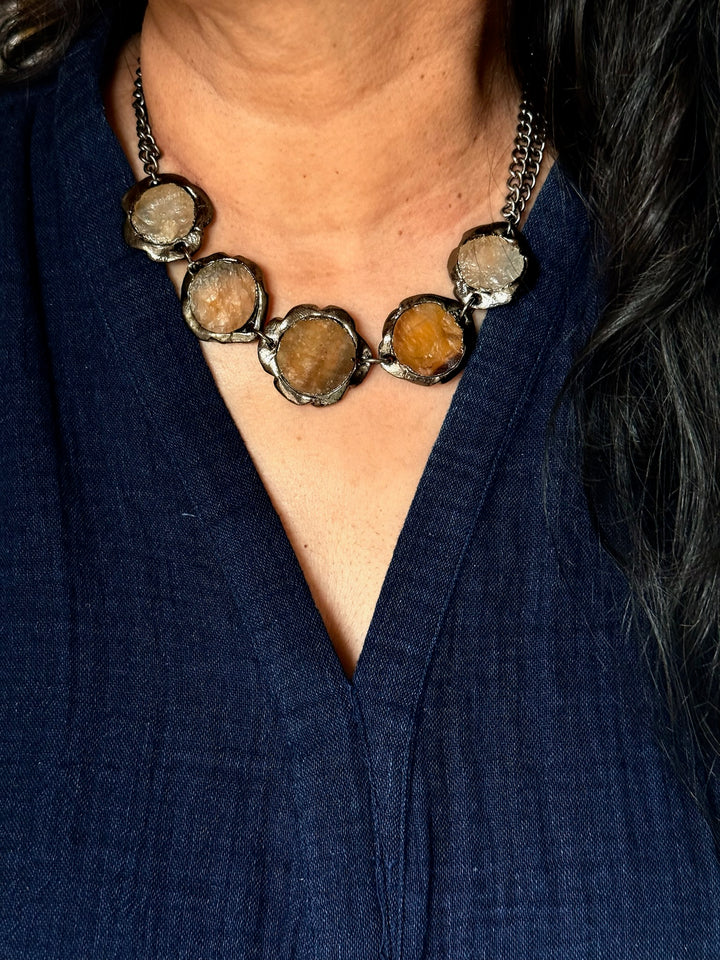 Handmade Necklace with Natural Gemstones | Adjustable Rhodium Polish Short Necklace by SHIVKA