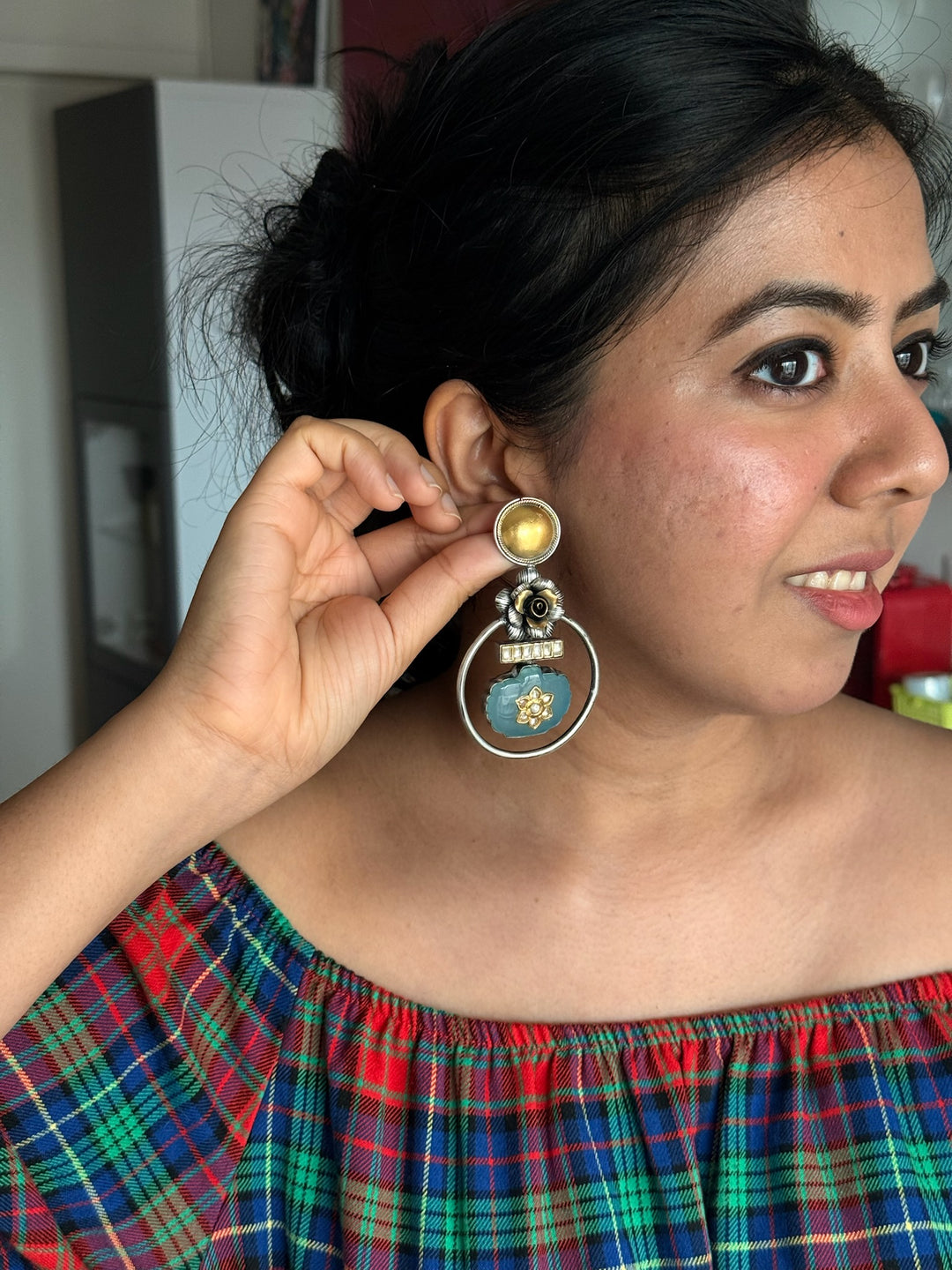 Fusion Kundan Silver Earrings | SHIVKA