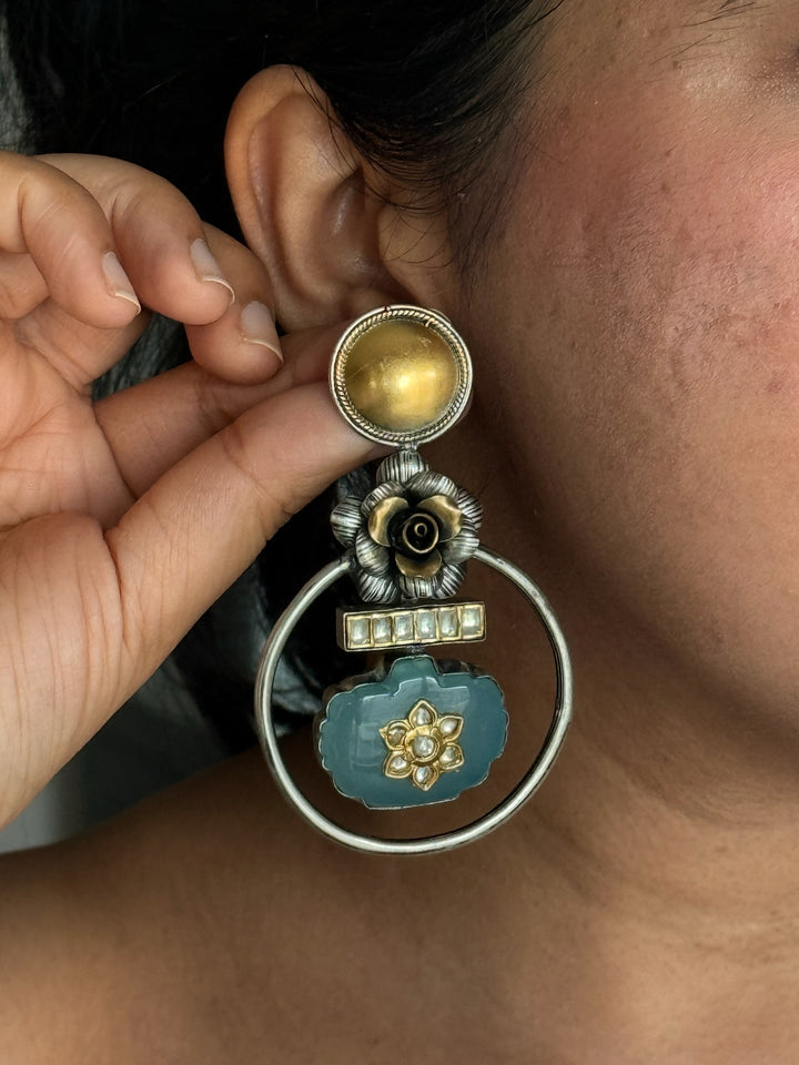 Fusion Kundan Silver Earrings | SHIVKA