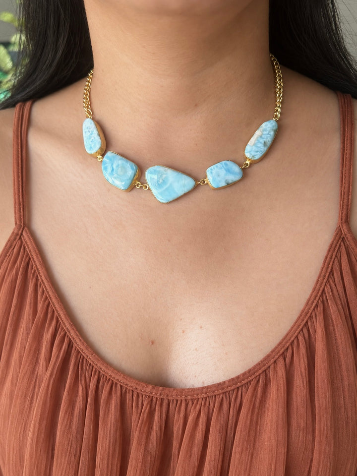 Asymmetric Larimar Stone Necklace