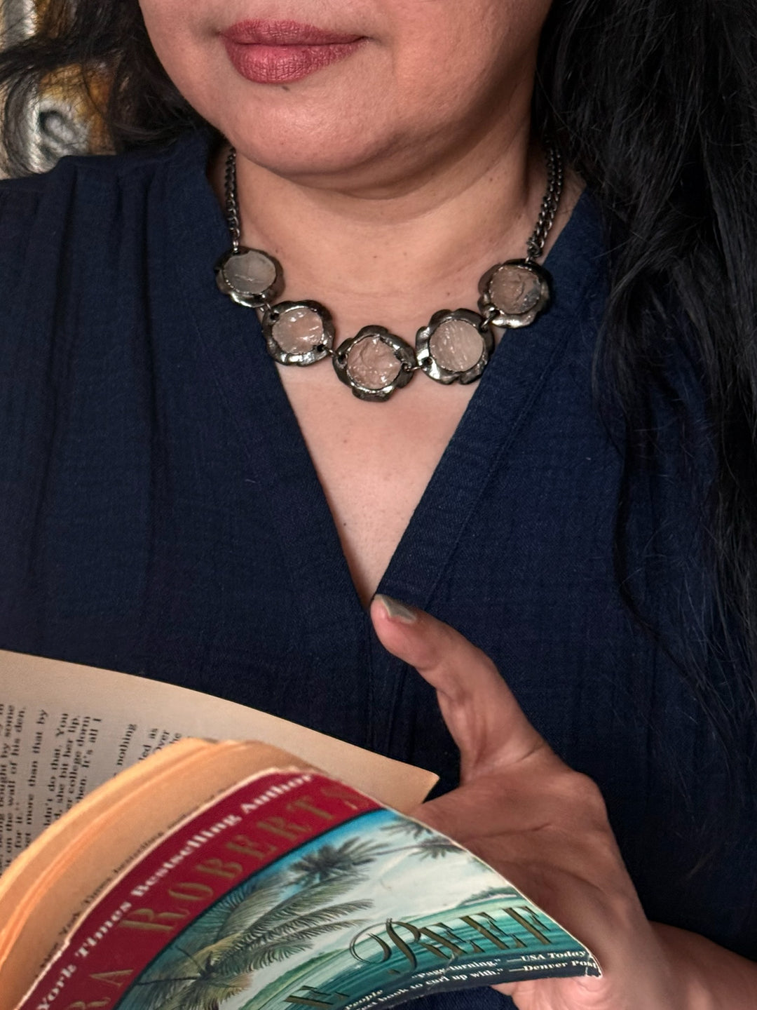 Handmade Necklace with Natural Gemstones | Adjustable Rhodium Polish Short Necklace by SHIVKA