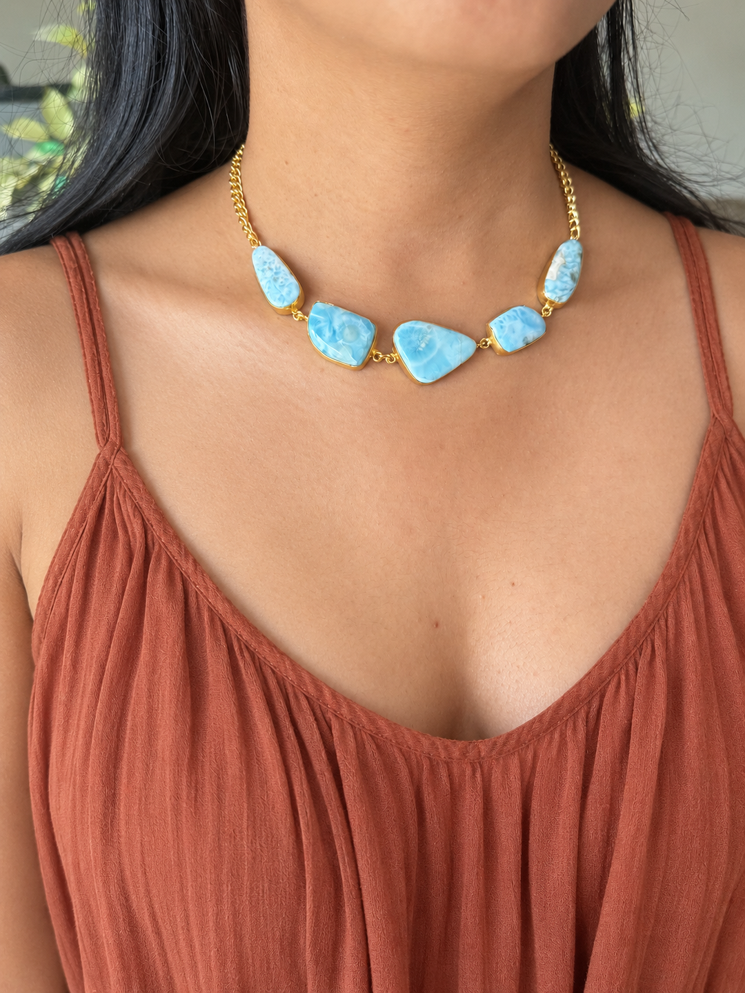 Asymmetric Larimar Stone Necklace