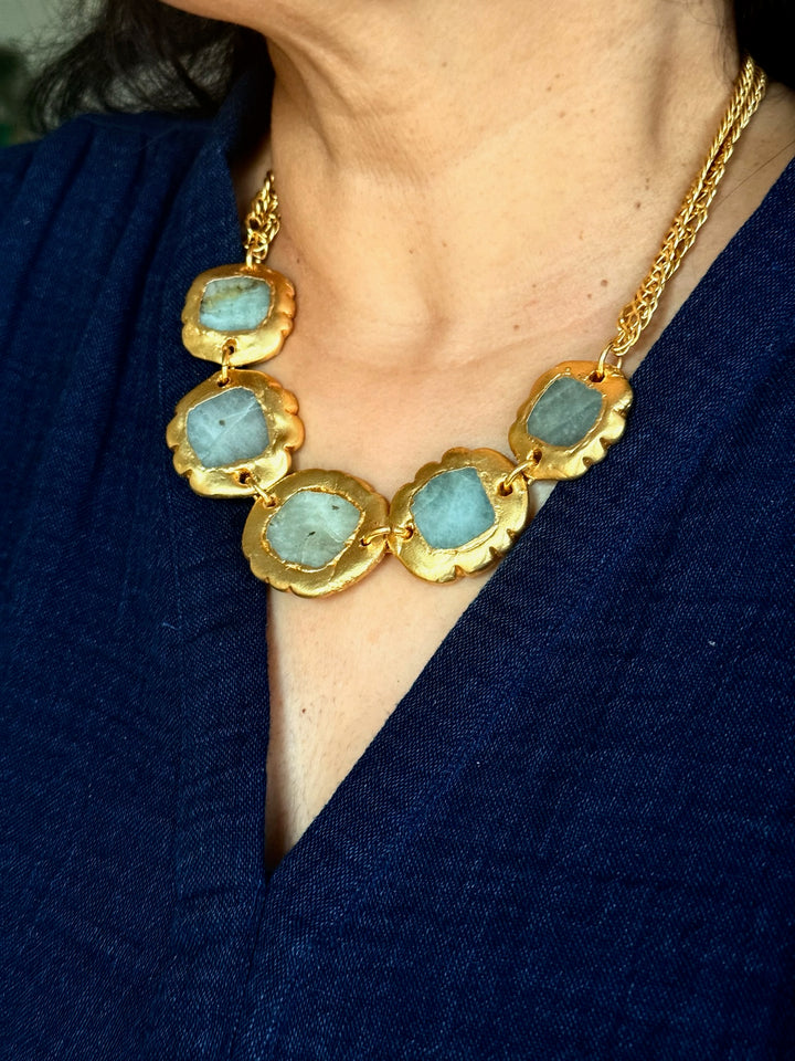 Handmade Necklace with Natural Gemstones | Adjustable Gold Polish Short Necklace by SHIVKA