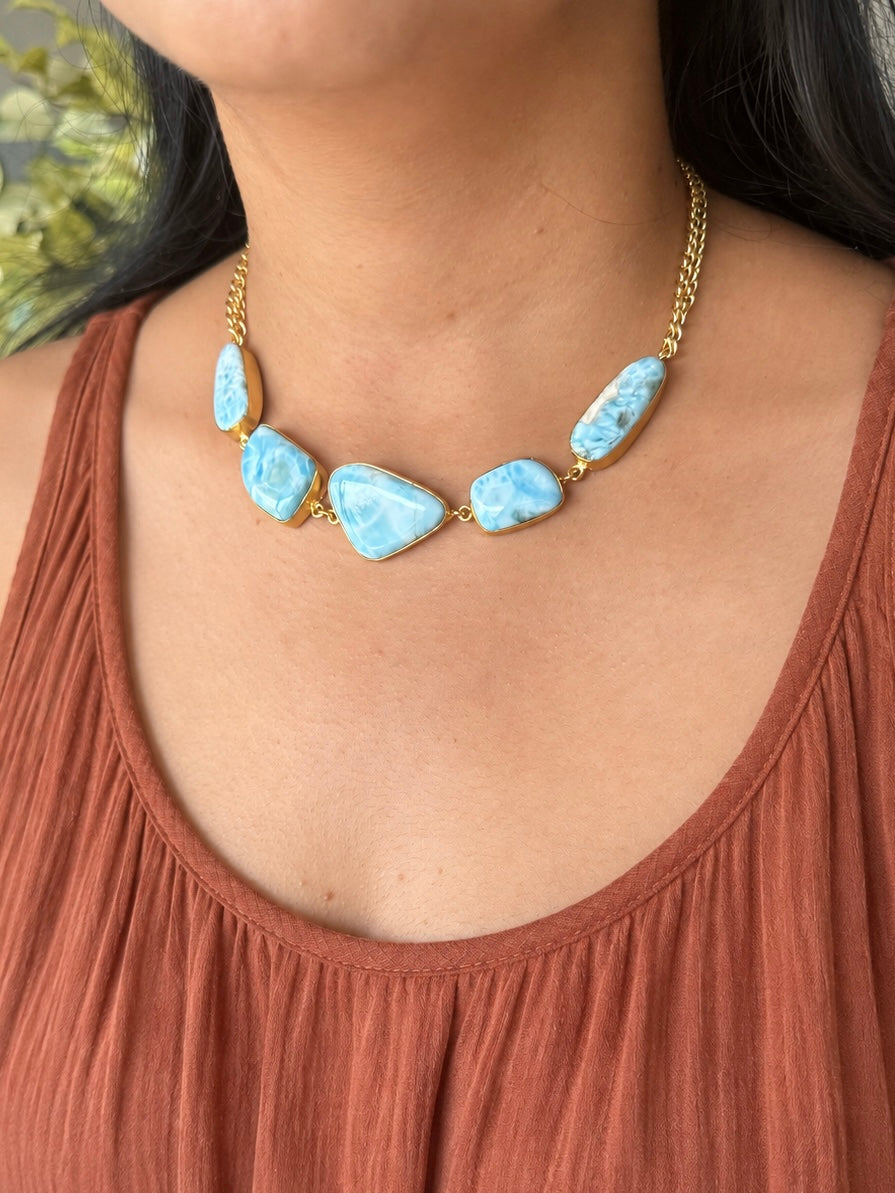 Asymmetric Larimar Stone Necklace