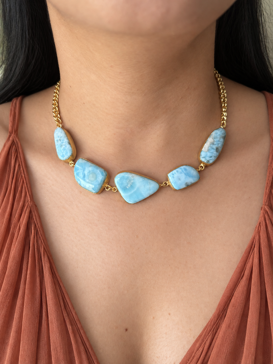 Asymmetric Larimar Stone Necklace