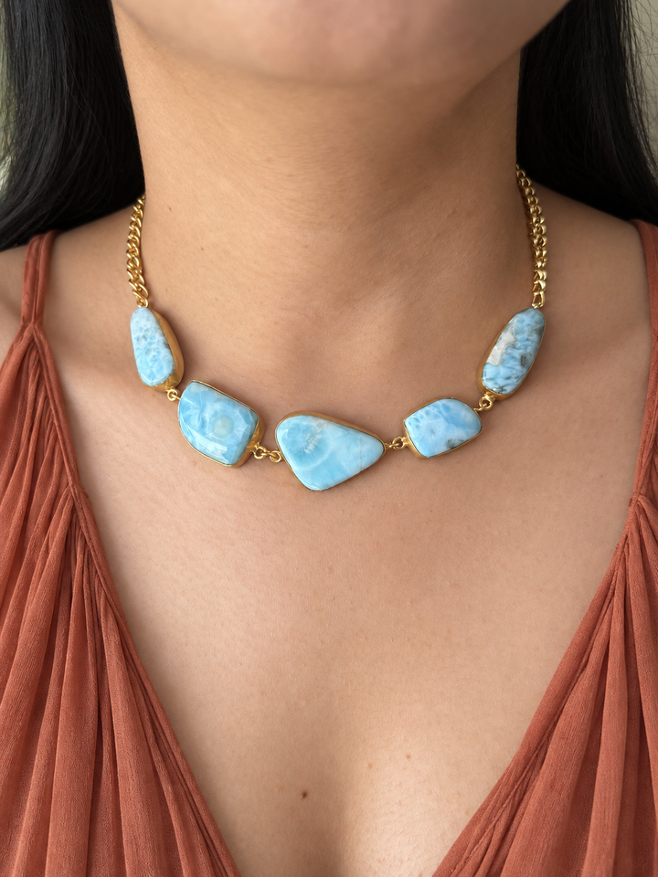 Asymmetric Larimar Stone Necklace