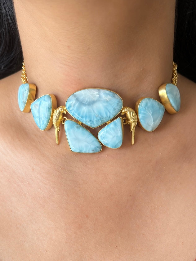 Larimar Parrot Statement Choker Necklace