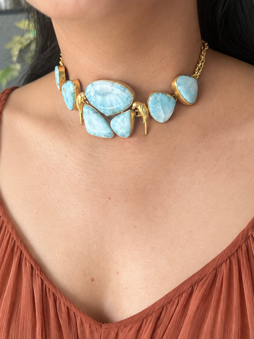 Larimar Parrot Statement Choker Necklace