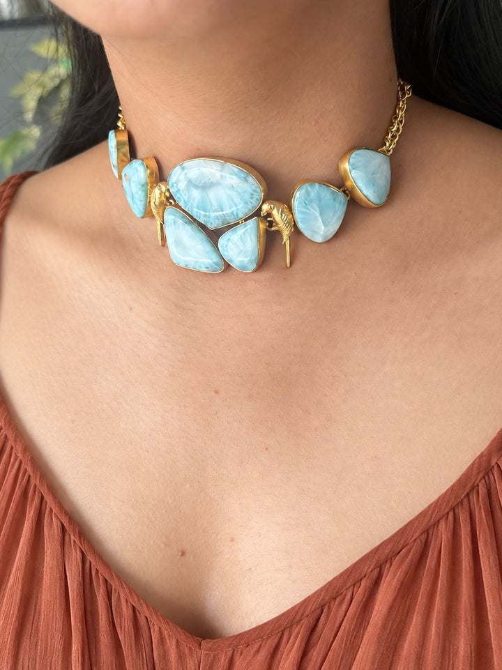 Larimar Parrot Statement Choker Necklace