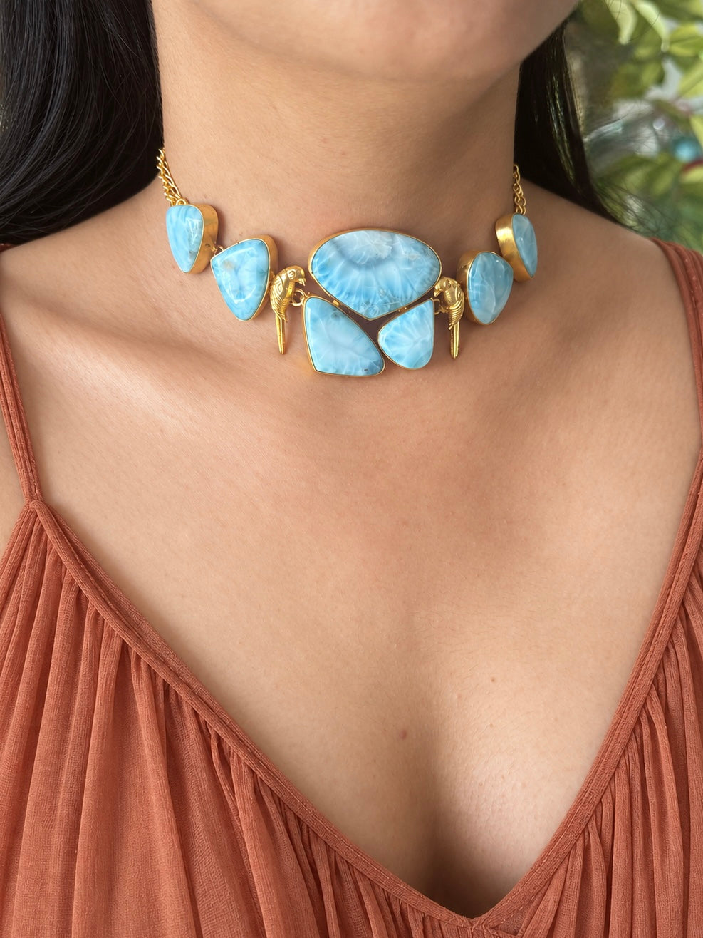 Larimar Parrot Statement Choker Necklace
