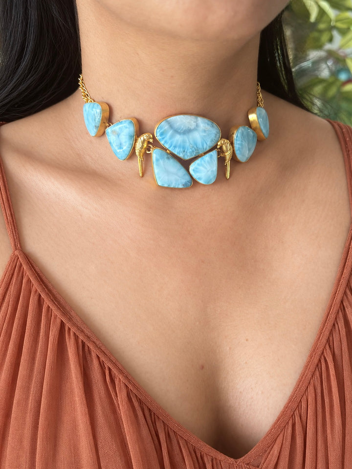 Larimar Parrot Statement Choker Necklace