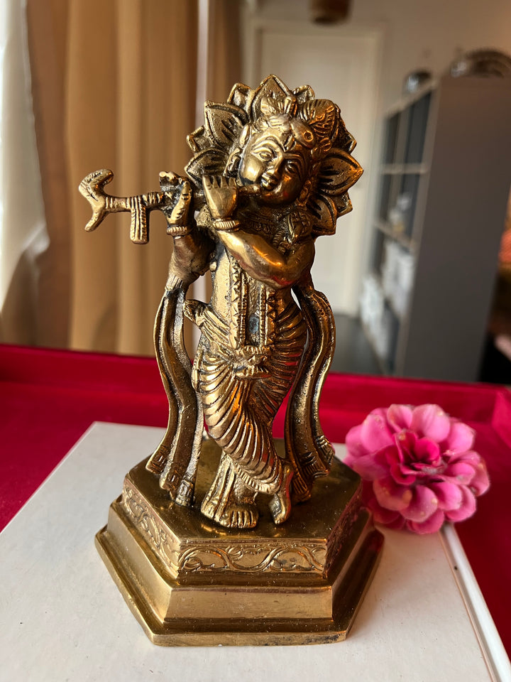 Brass Krishna Sculpture - Divine Love and Wisdom
