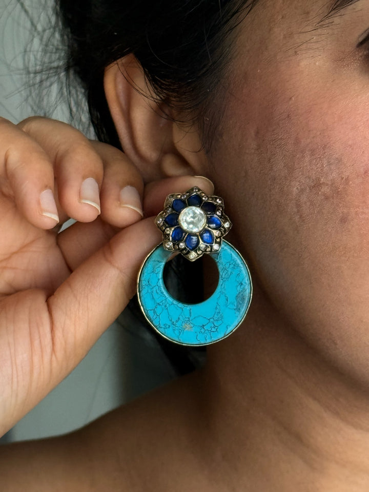 Fusion Kundan Silver Earrings | SHIVKA