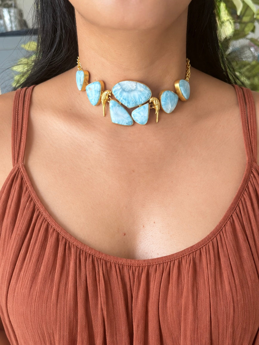 Larimar Parrot Statement Choker Necklace