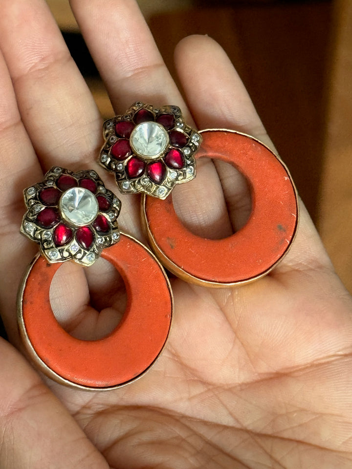 Fusion Kundan Silver Earrings | SHIVKA
