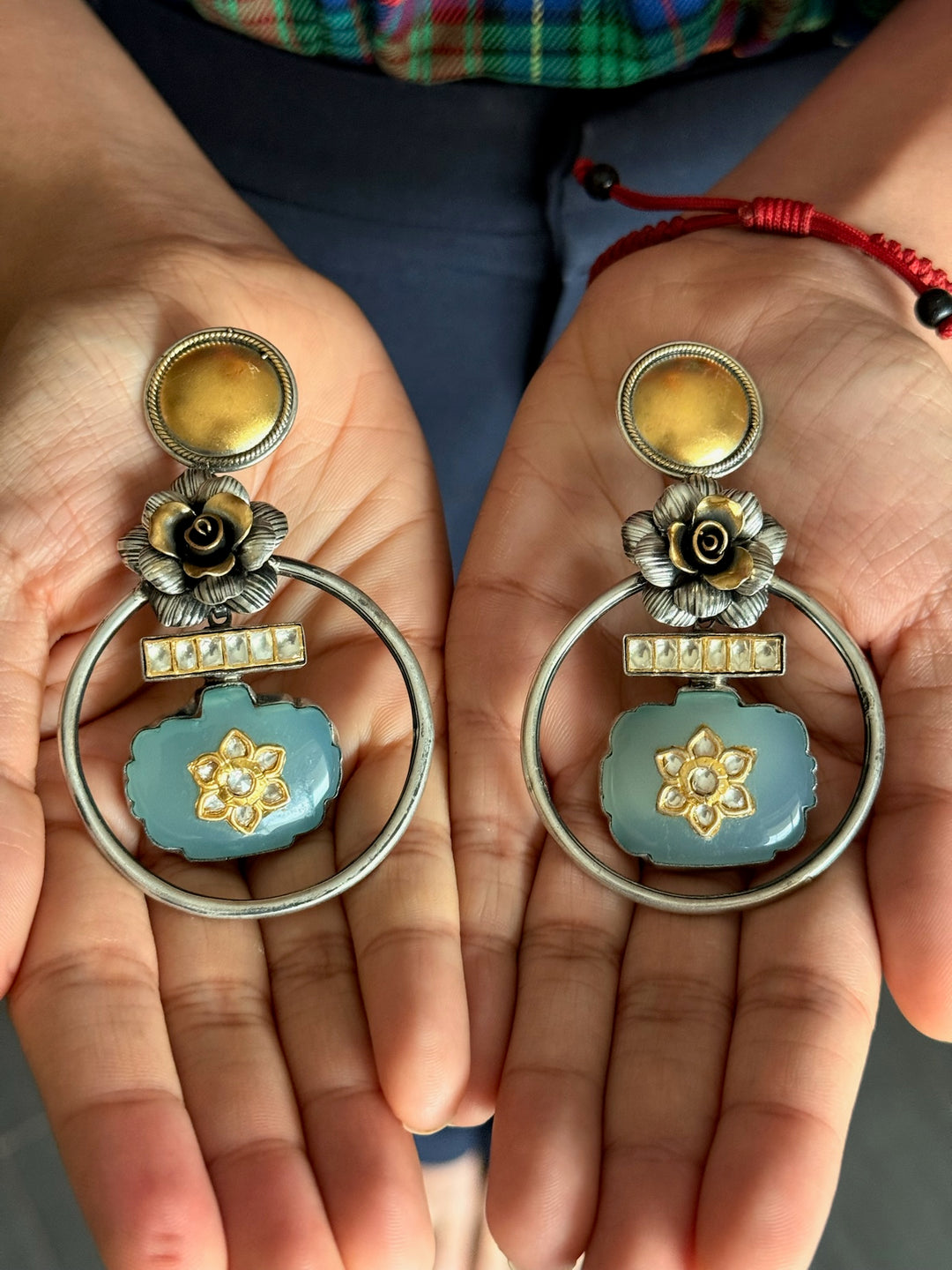 Fusion Kundan Silver Earrings | SHIVKA