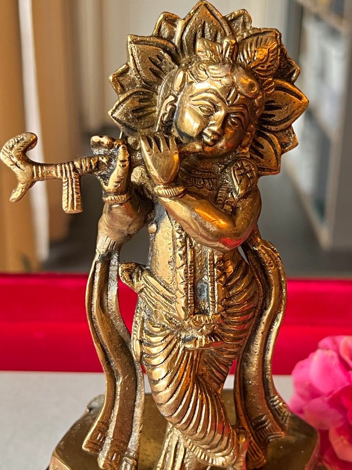 Brass Krishna Sculpture - Divine Love and Wisdom