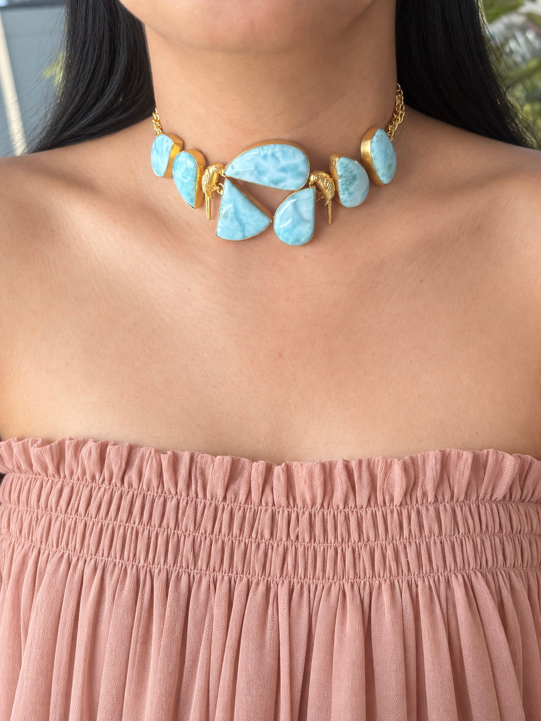 Larimar Parrot Statement Choker Necklace