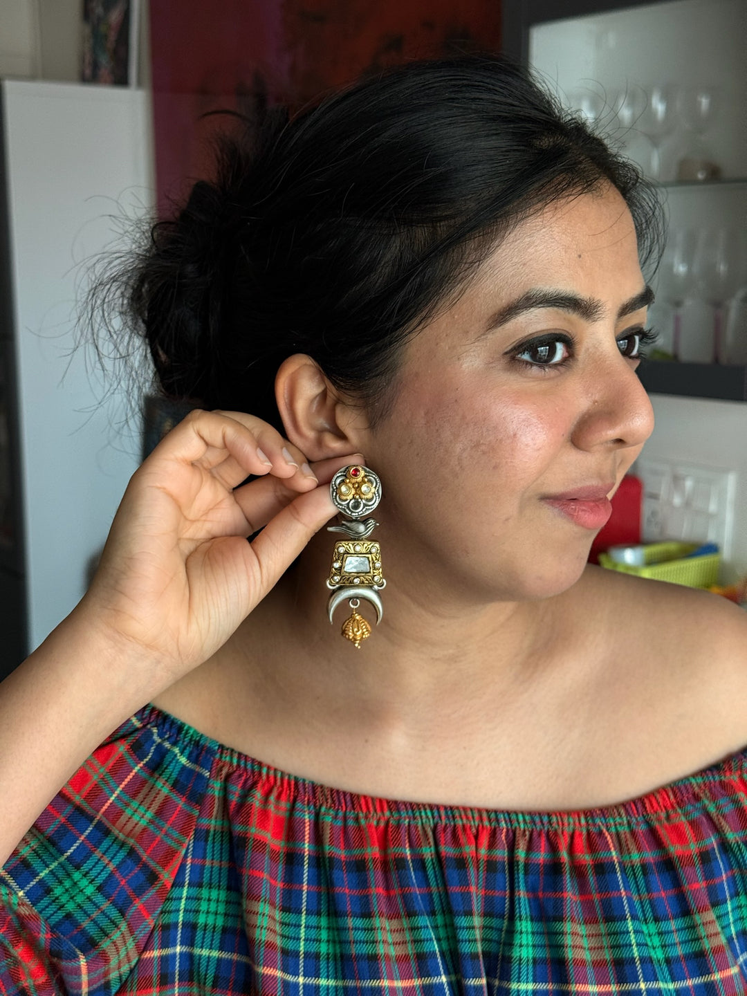 Fusion Kundan Silver Earrings | SHIVKA