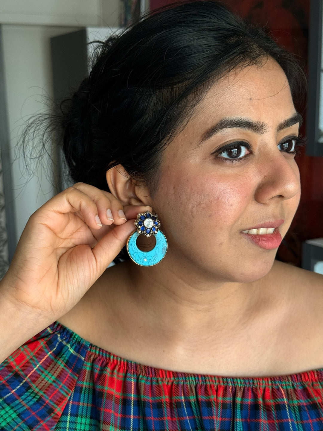 Fusion Kundan Silver Earrings | SHIVKA