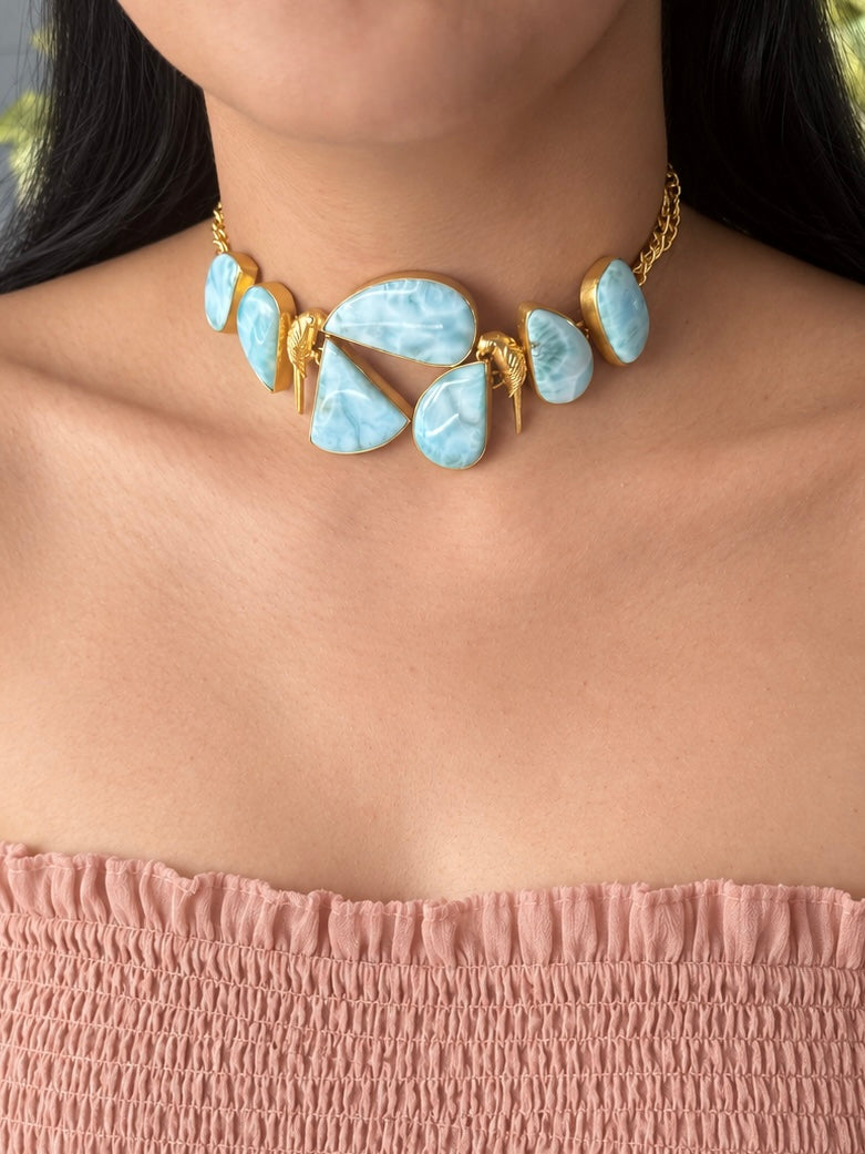 Larimar Parrot Statement Choker Necklace