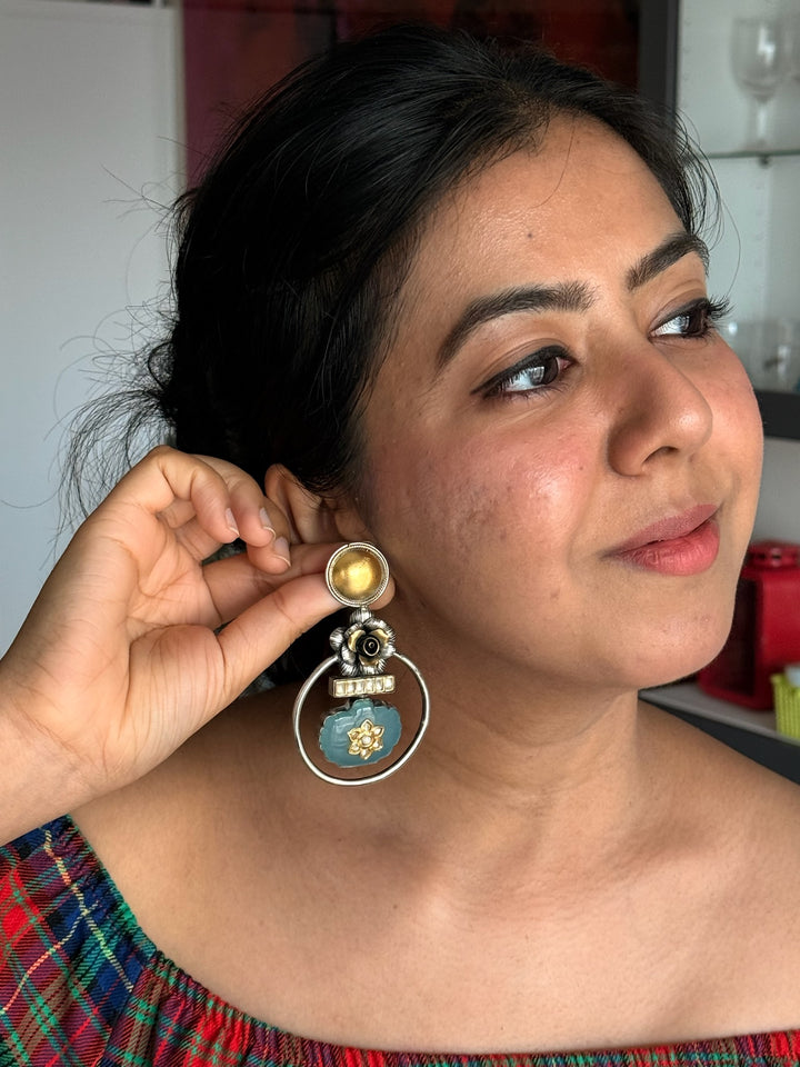 Fusion Kundan Silver Earrings | SHIVKA
