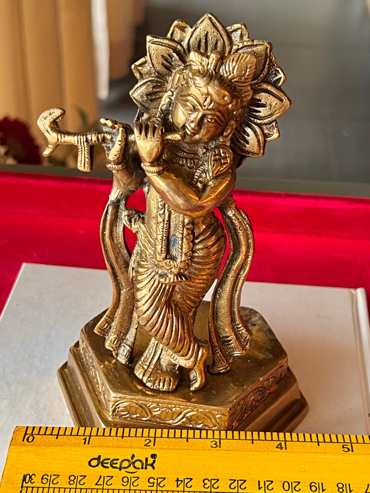 Brass Krishna Sculpture - Divine Love and Wisdom