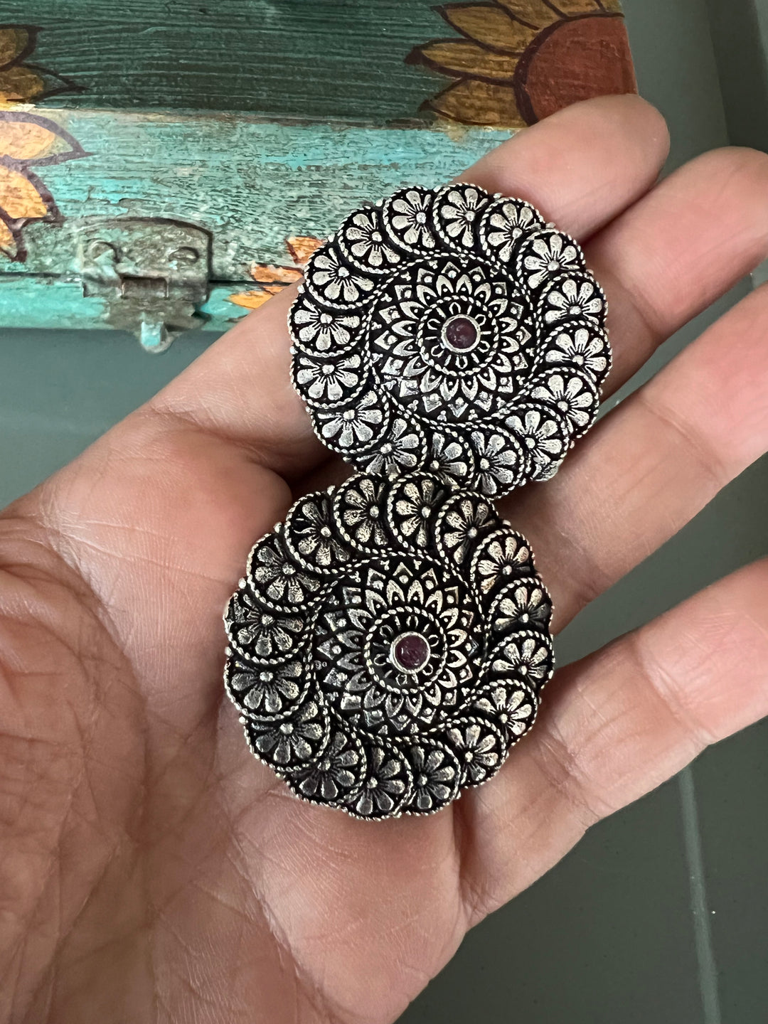 Beautiful Floral Disc Studs