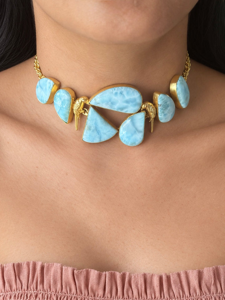Larimar Parrot Statement Choker Necklace