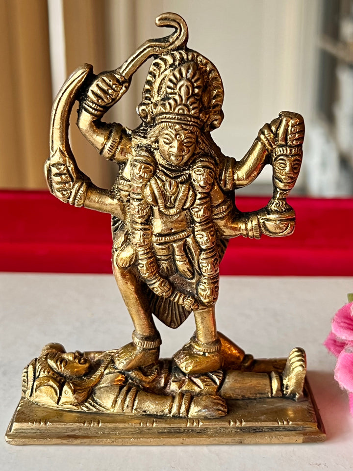 Brass Kali Sculpture - Fierce Goddess of Transformation