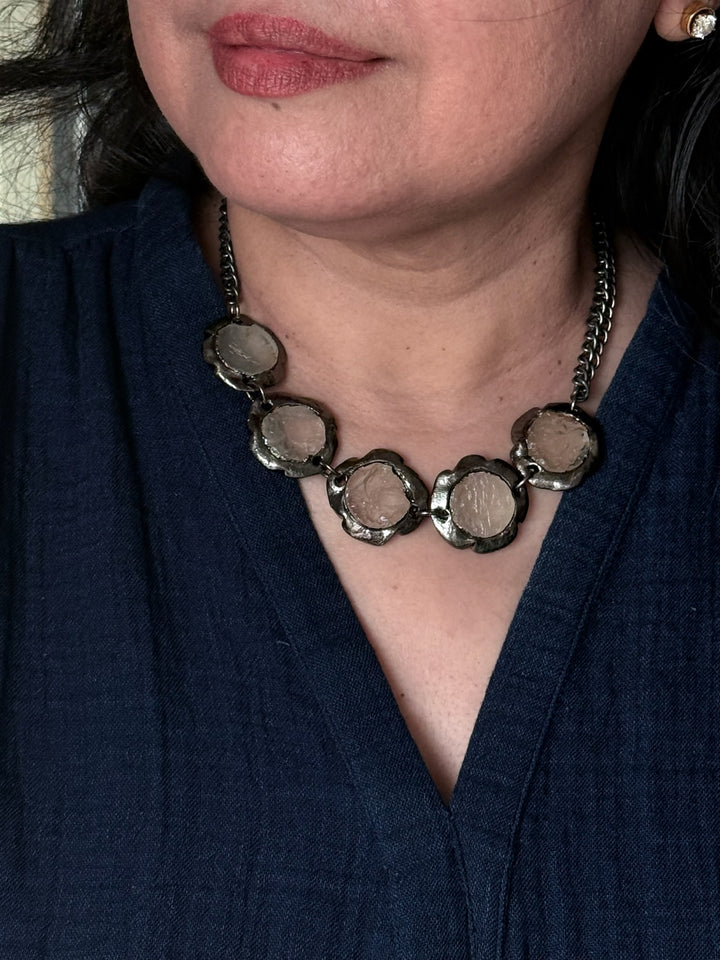 Handmade Necklace with Natural Gemstones | Adjustable Rhodium Polish Short Necklace by SHIVKA