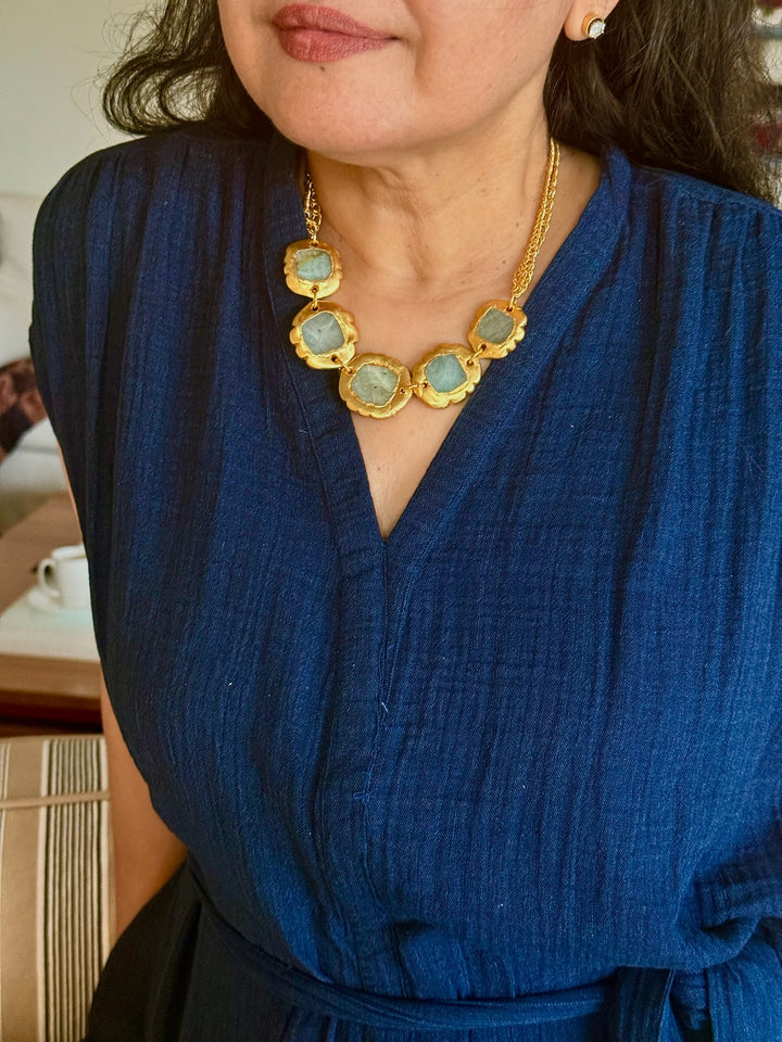 Handmade Necklace with Natural Gemstones | Adjustable Gold Polish Short Necklace by SHIVKA