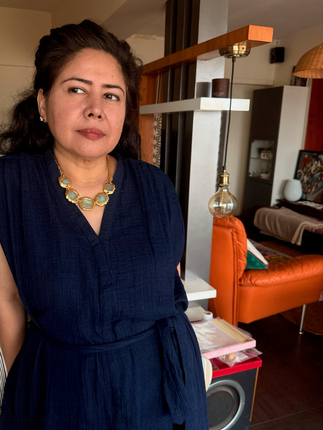 Handmade Necklace with Natural Gemstones | Adjustable Gold Polish Short Necklace by SHIVKA