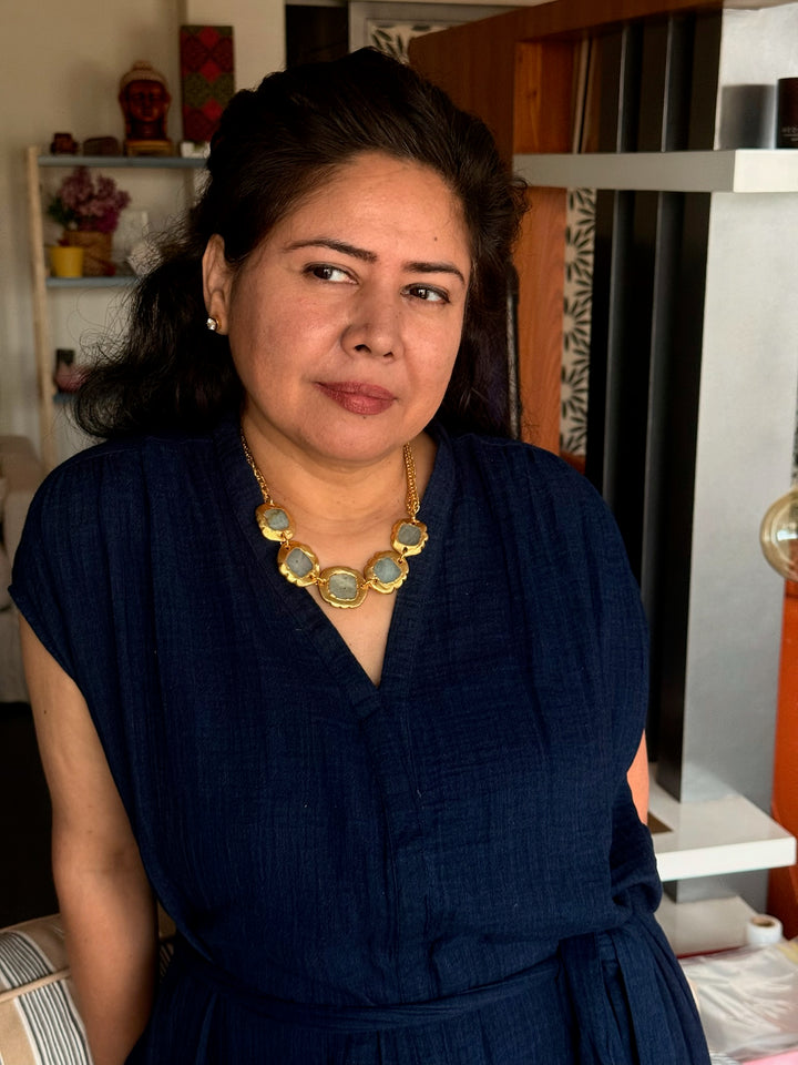 Handmade Necklace with Natural Gemstones | Adjustable Gold Polish Short Necklace by SHIVKA