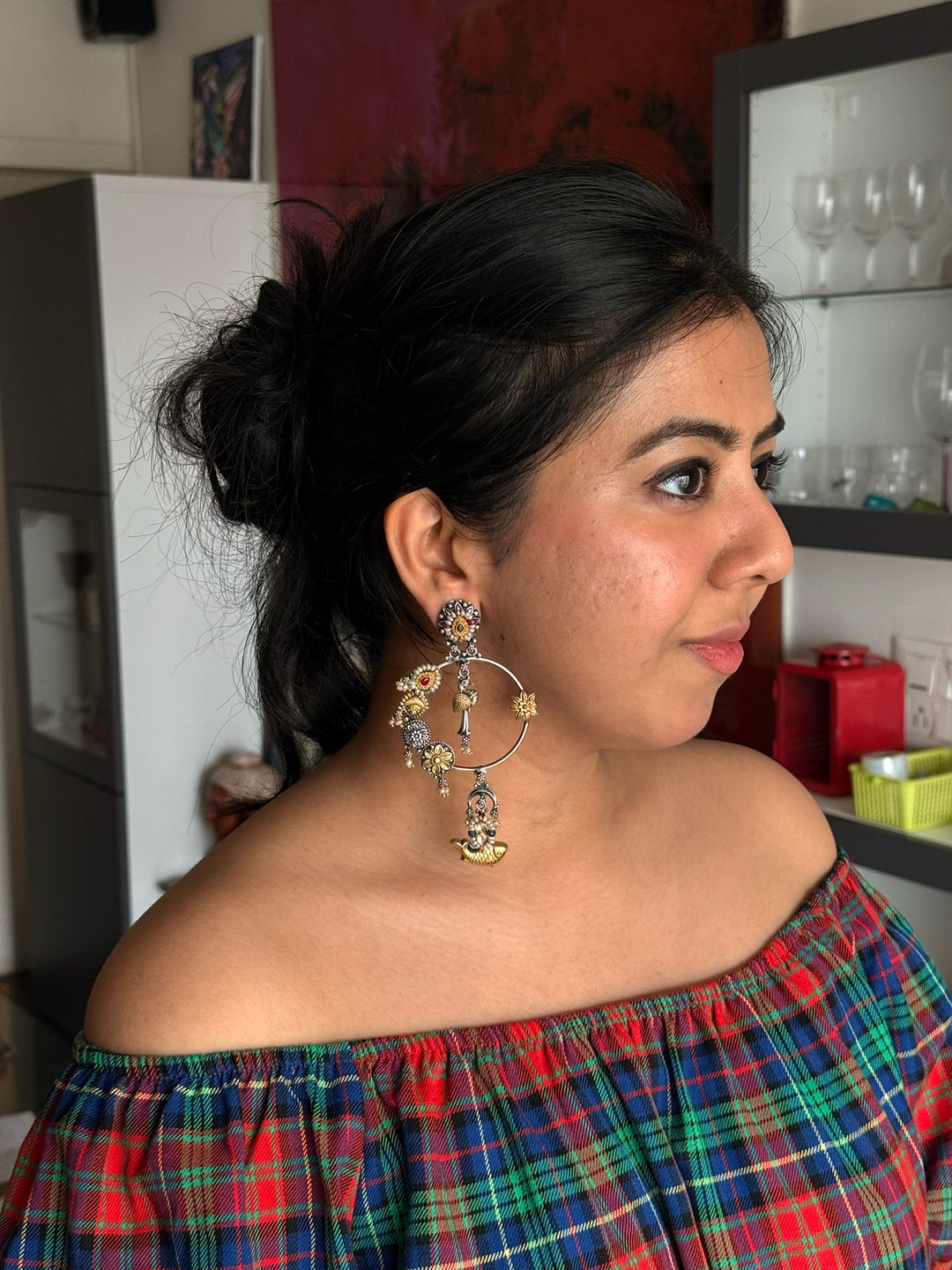 Fusion Kundan Silver Earrings | SHIVKA