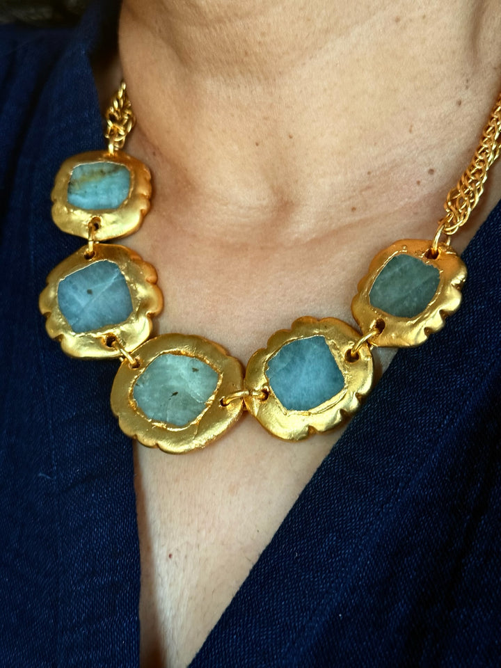 Handmade Necklace with Natural Gemstones | Adjustable Gold Polish Short Necklace by SHIVKA