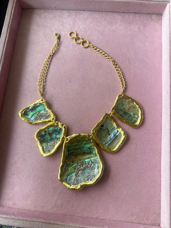 Gold-Edged Abalone Shell Collar Necklace