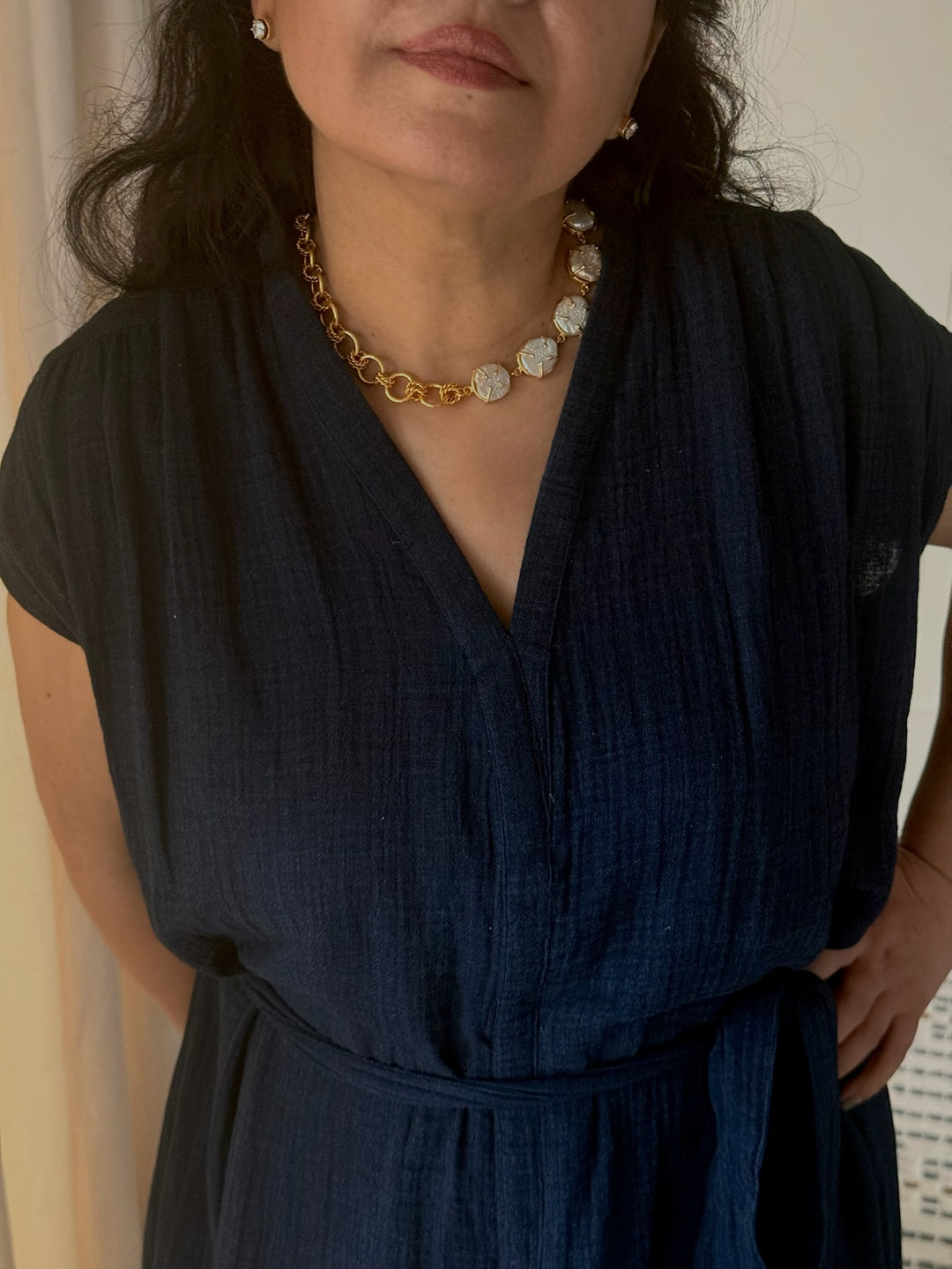 Handmade Necklace with Natural Baroque Pearls | Adjustable Gold Polish Short Necklace by SHIVKA