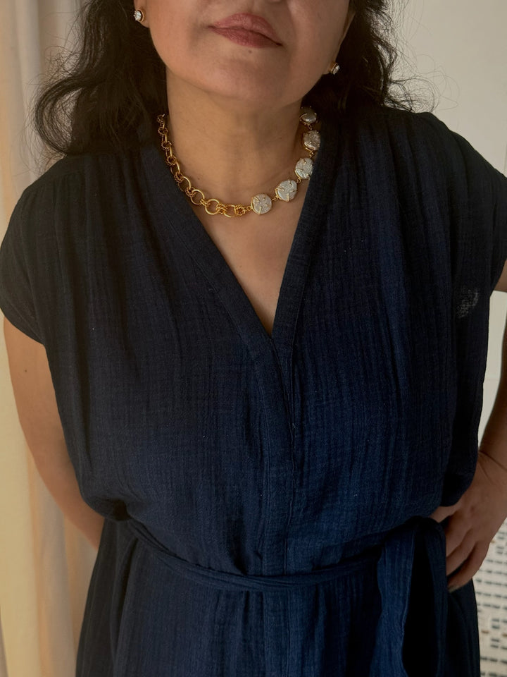 Handmade Necklace with Natural Baroque Pearls | Adjustable Gold Polish Short Necklace by SHIVKA