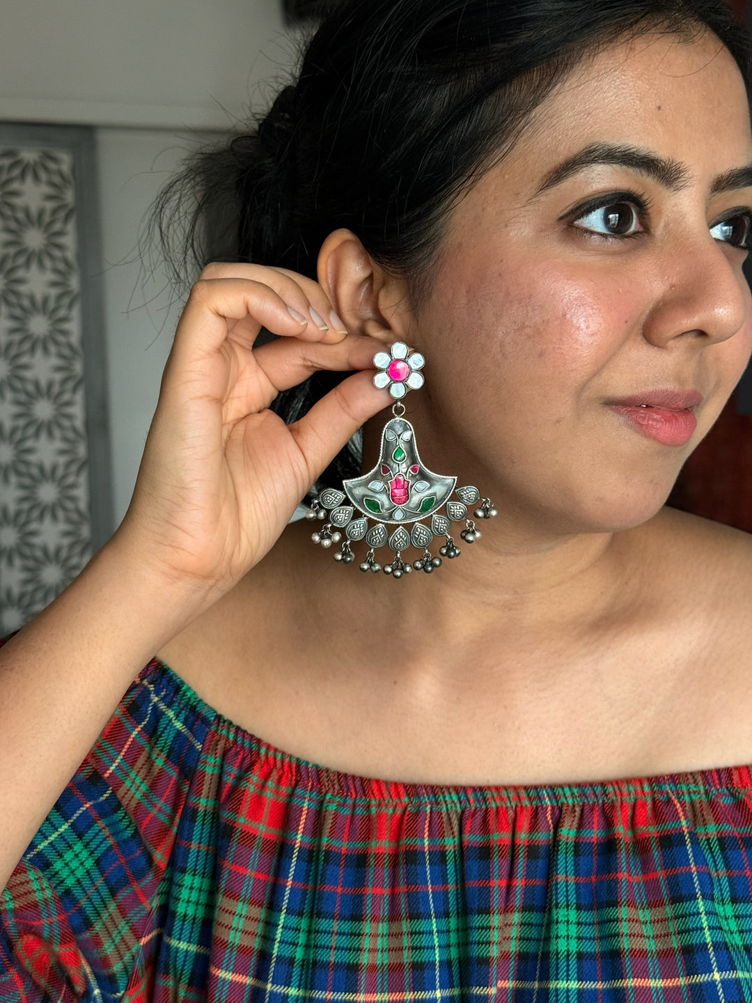 Gulabi Bagh Earrings | Silver & Kundan Earrings