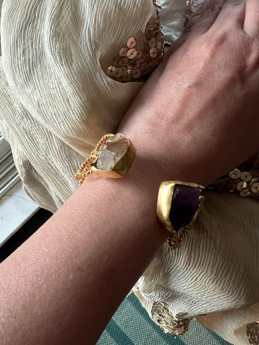 Beautiful Natural Raw Stone Open Cuff