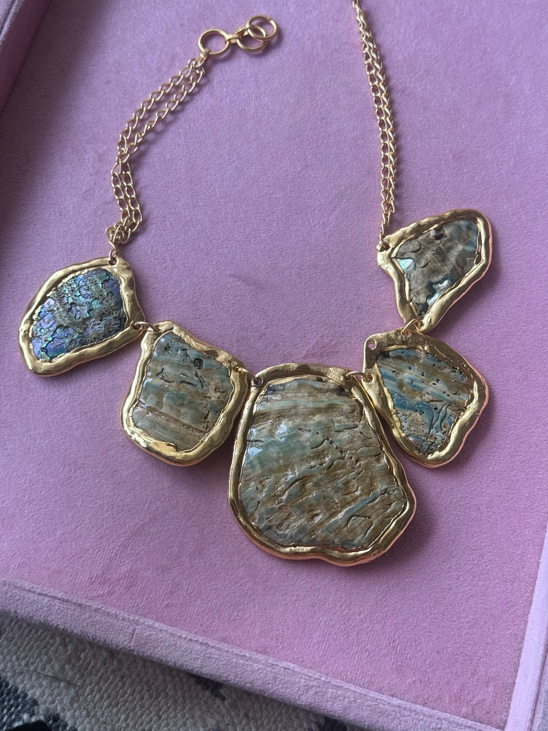 Gold-Edged Abalone Shell Collar Necklace