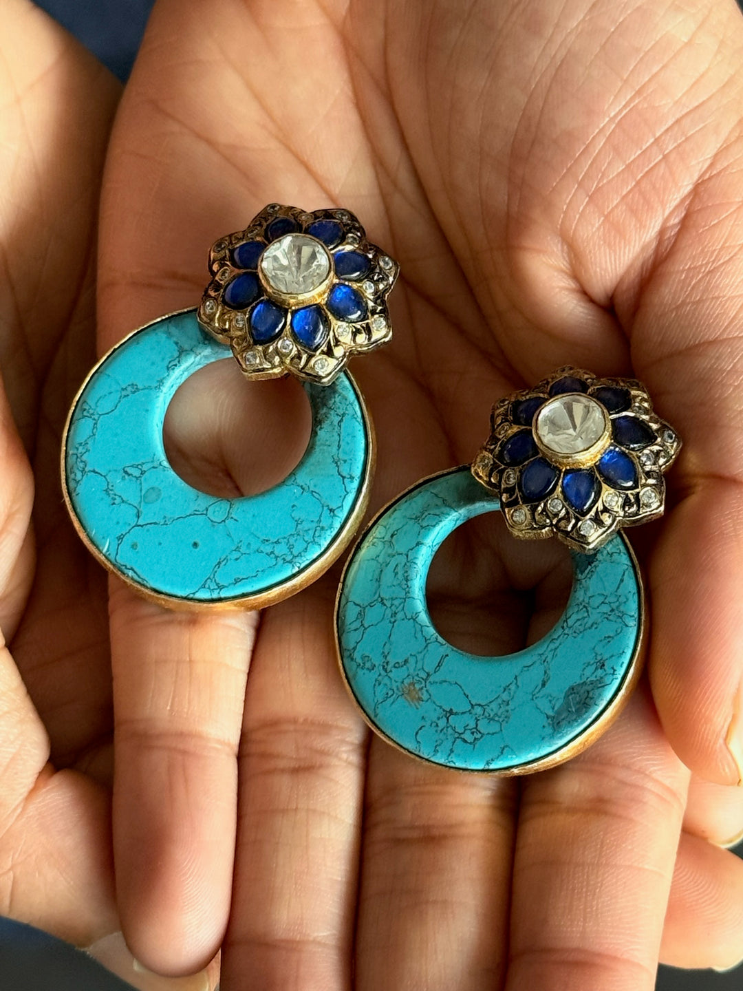 Fusion Kundan Silver Earrings | SHIVKA