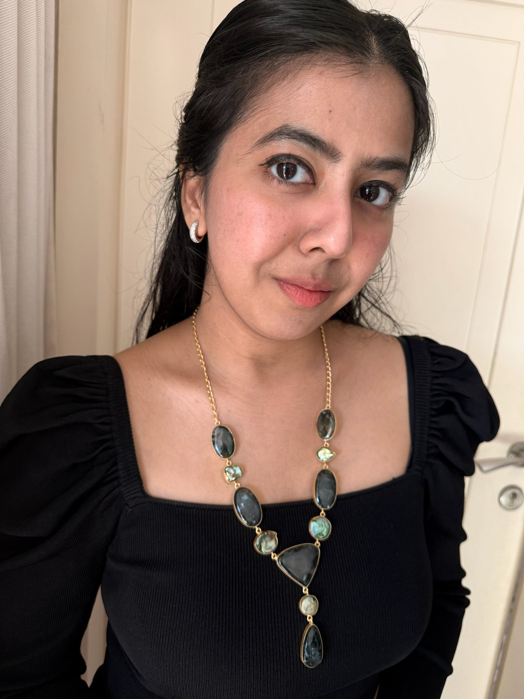 Handmade Brass Necklace with Natural Gemstones